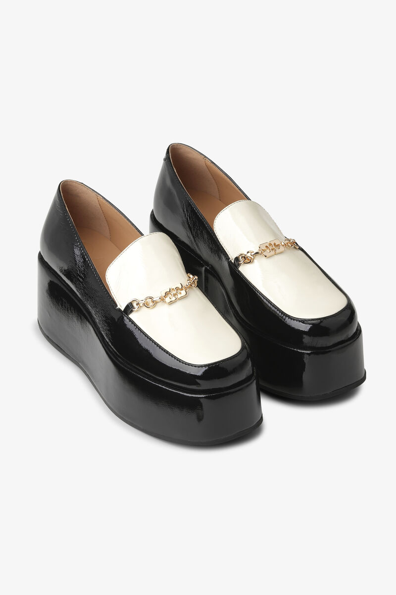 Svarta Naplack Butterfly Chain Loafers, Cotton, in colour Black/Egret - 2 - GANNI