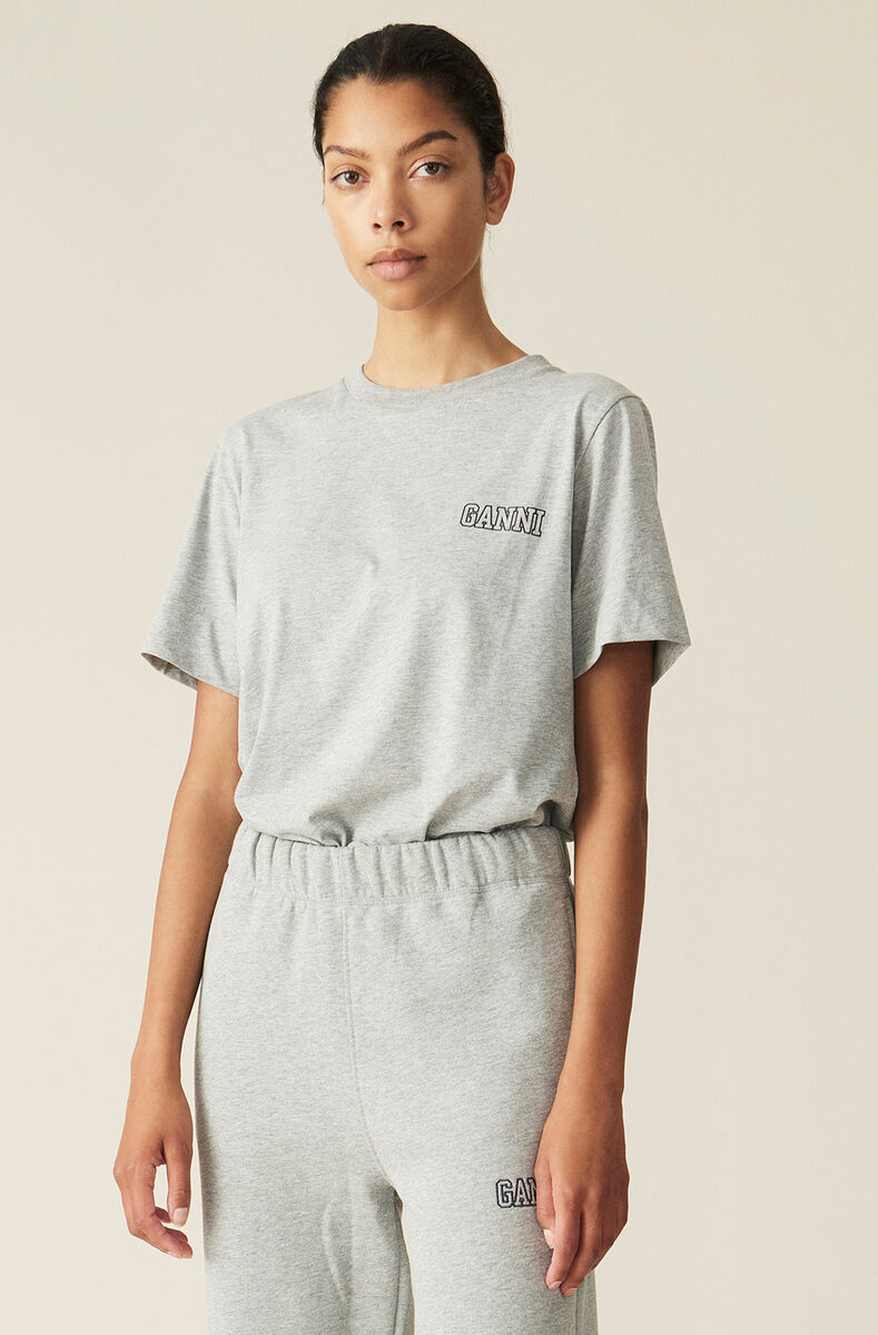 Thin Software Jersey T-shirt, Cotton, in colour Paloma Melange - 1 - GANNI