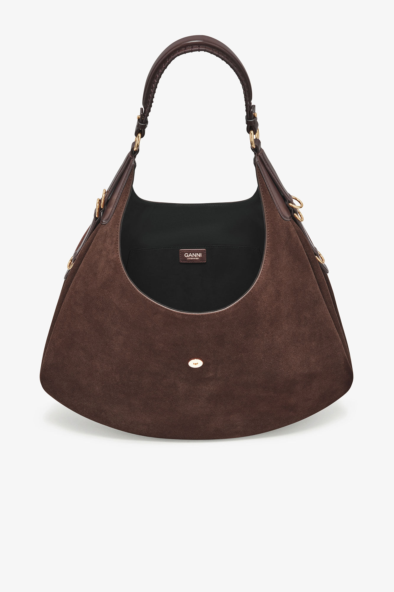 Brown Large Kat Bag in Suede, Recycled Leather, in colour Chicory Coffee - 3 - GANNI