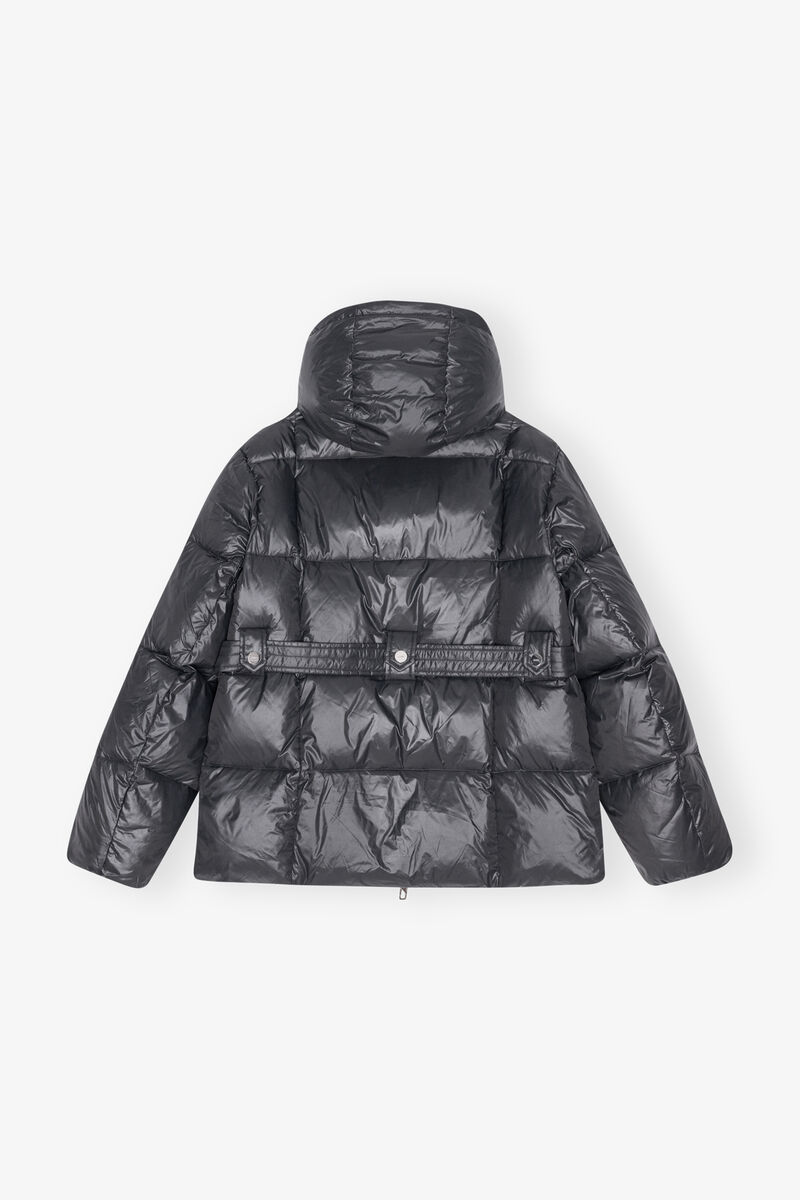 Black Shiny Nylon Puffer Jacket, Nylon, in colour Black Sand - 2 - GANNI