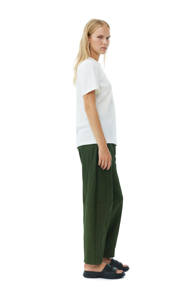 Green Cotton Crepe Elasticated Curve Pants, Cotton, in colour Kombu Green - 3 - GANNI