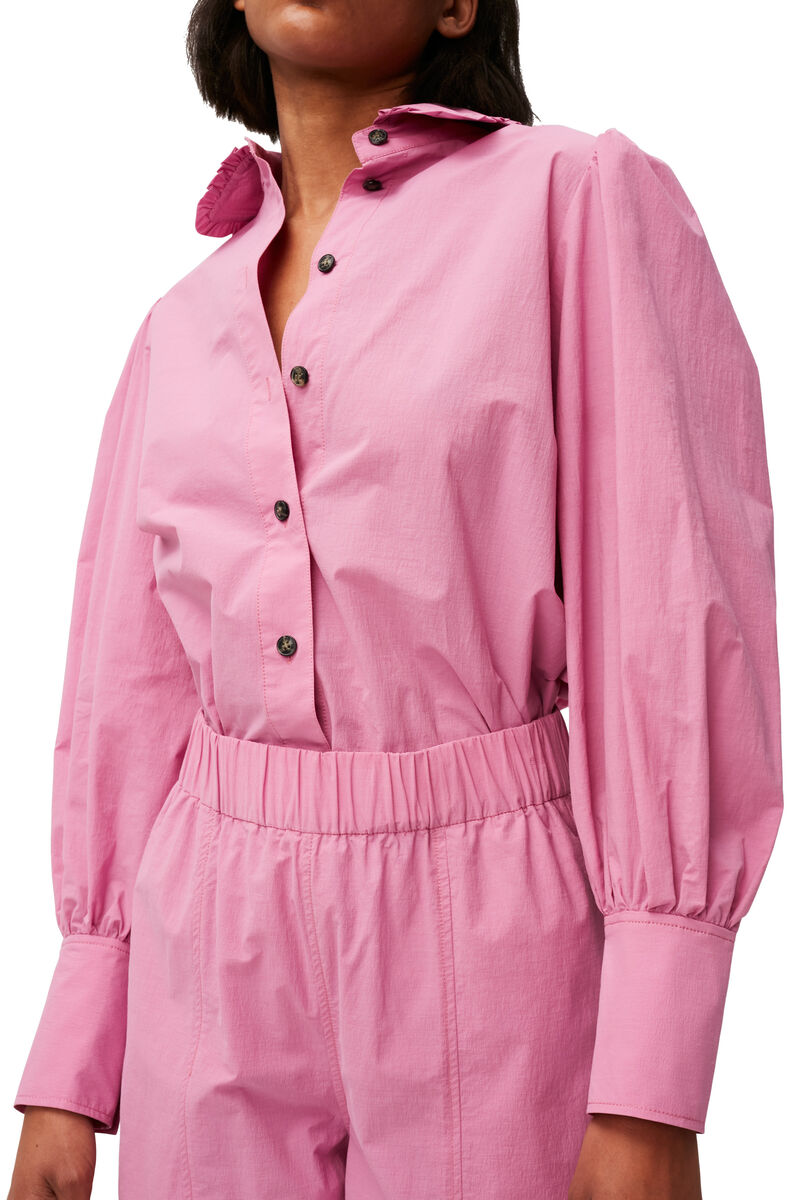 Cotton Puff Sleeve Shirt, Cotton, in colour Cyclamen - 8 - GANNI