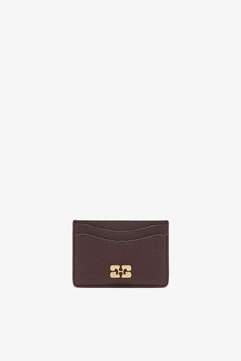 Brown Grained GANNI Bou Card Holder, Polyurethane, in colour Chicory Coffee - 1 - GANNI