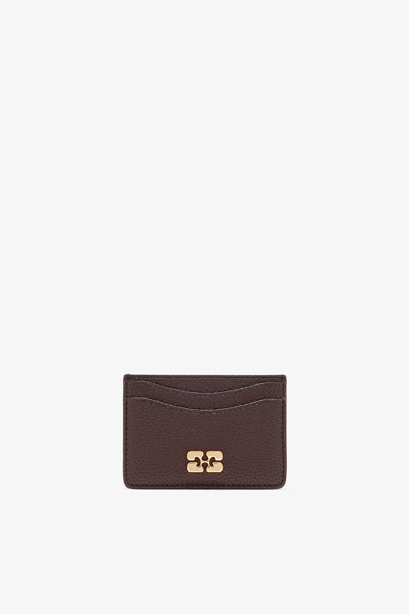 Brown Grained GANNI Bou Card Holder, Polyurethane, in colour Chicory Coffee - 1 - GANNI