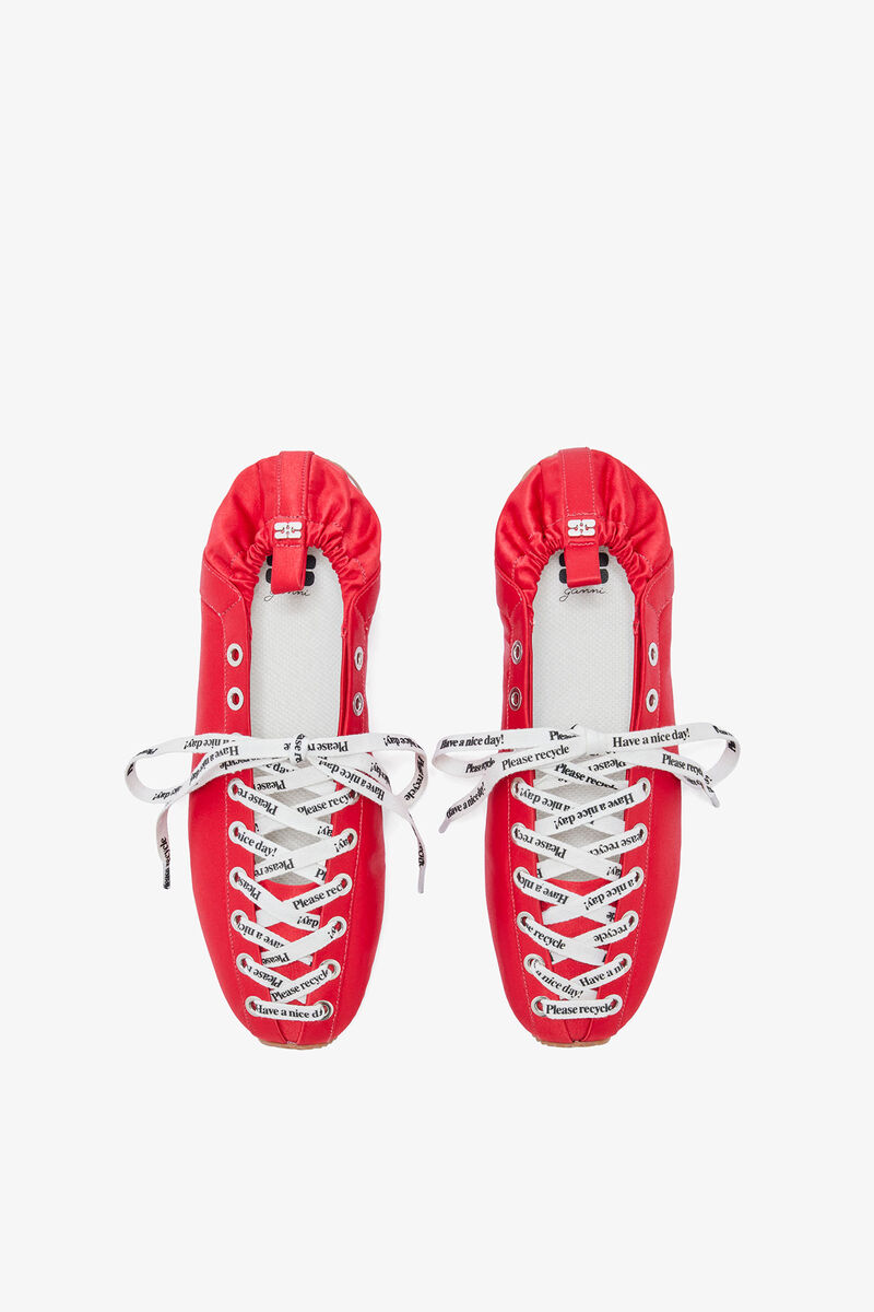 Sporty Ballerina in Red Satin, Recycled Polyester, in colour Goji Berry - 3 - GANNI