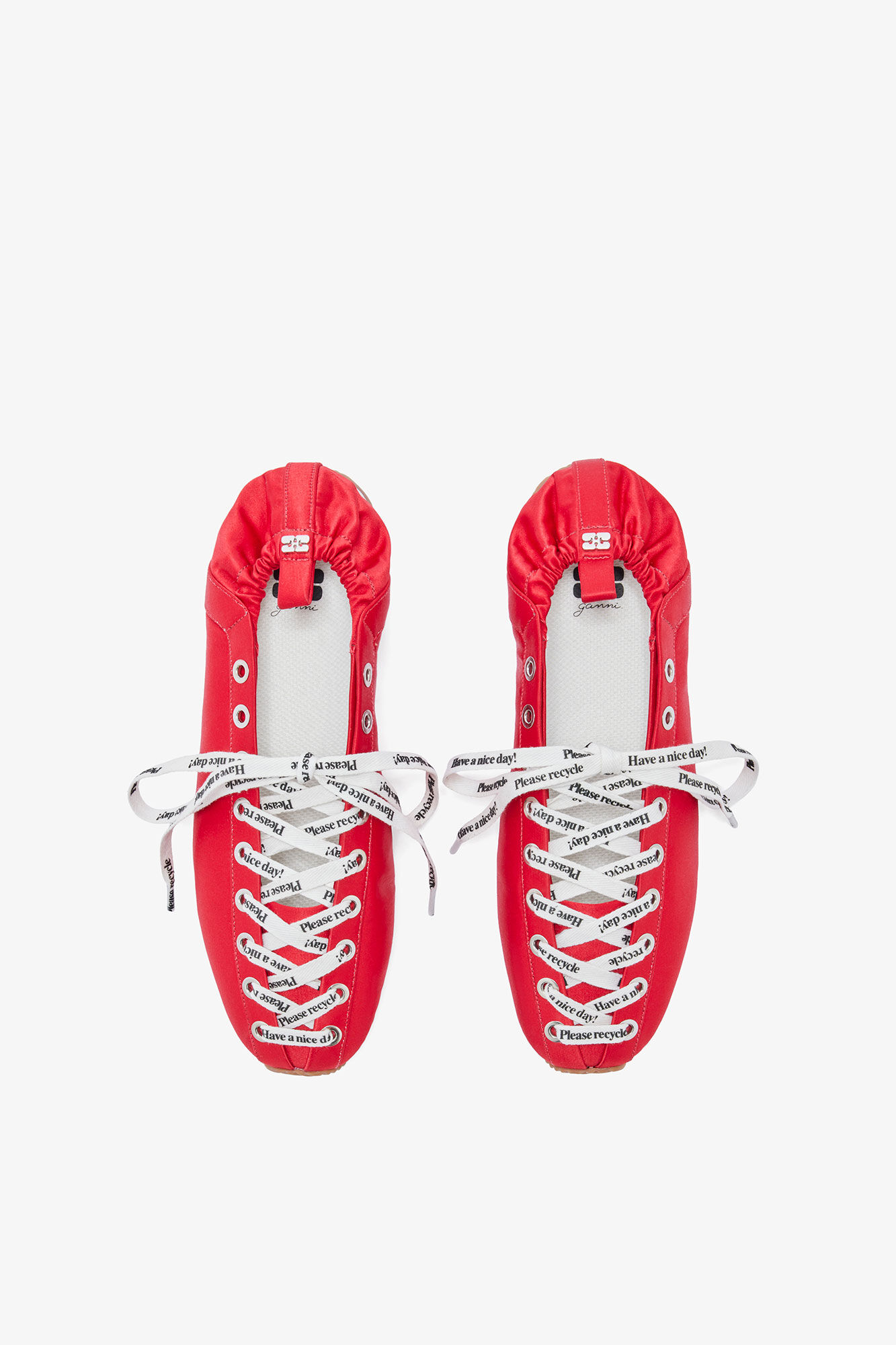 Sporty Ballerina in Red Satin, Recycled Polyester, in colour Goji Berry - 3 - GANNI
