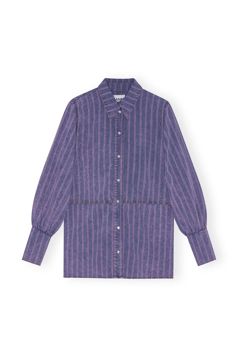 Purple Striped Denim Shirt, Cotton, in colour Mid Blue Stone - 1 - GANNI