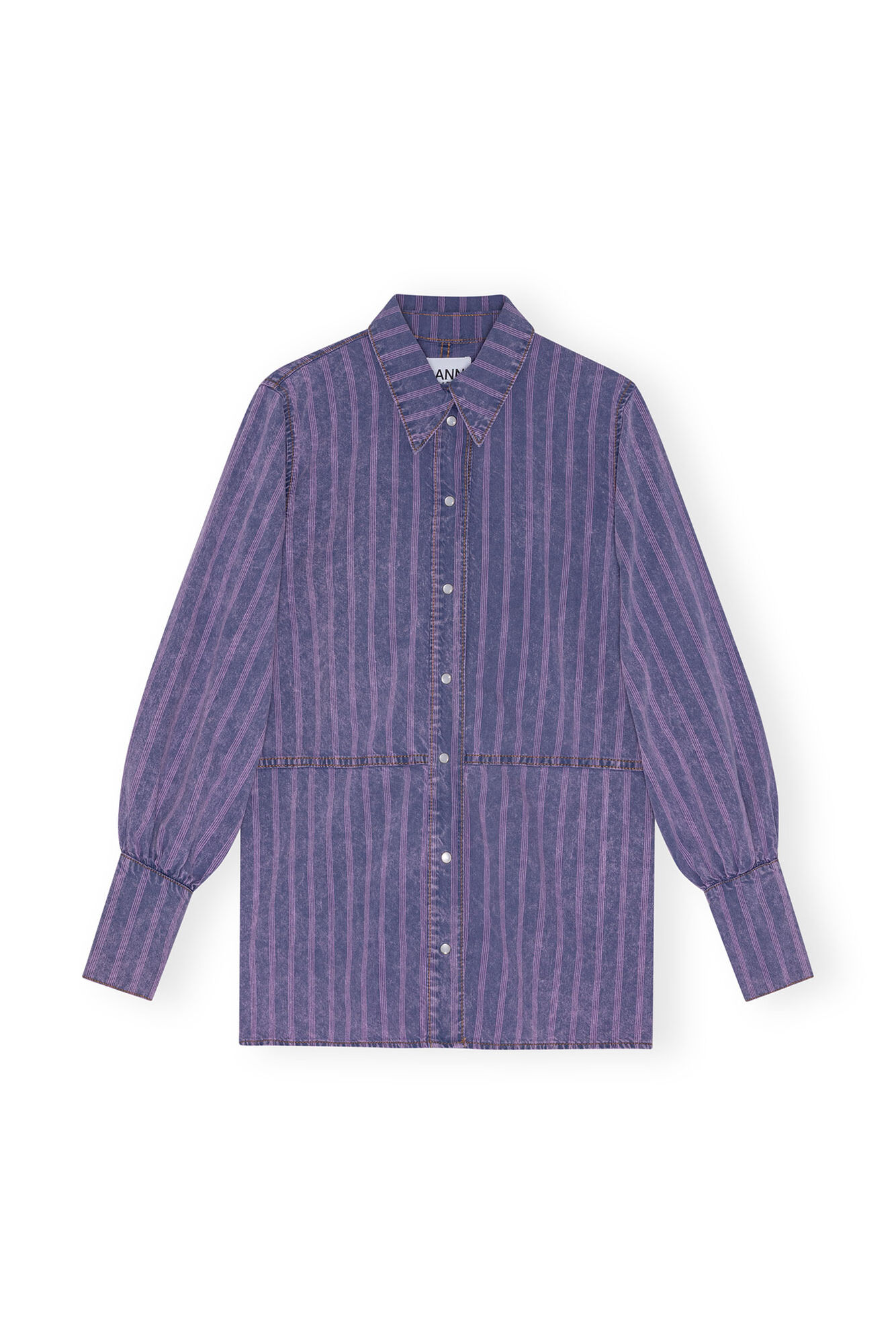 Purple Striped Denimskjorte, Cotton, in colour Mid Blue Stone - 1 - GANNI