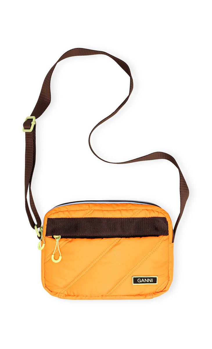 Quilted Recycled Tech Festival Bag, Polyester, in colour Bright Marigold - 1 - GANNI