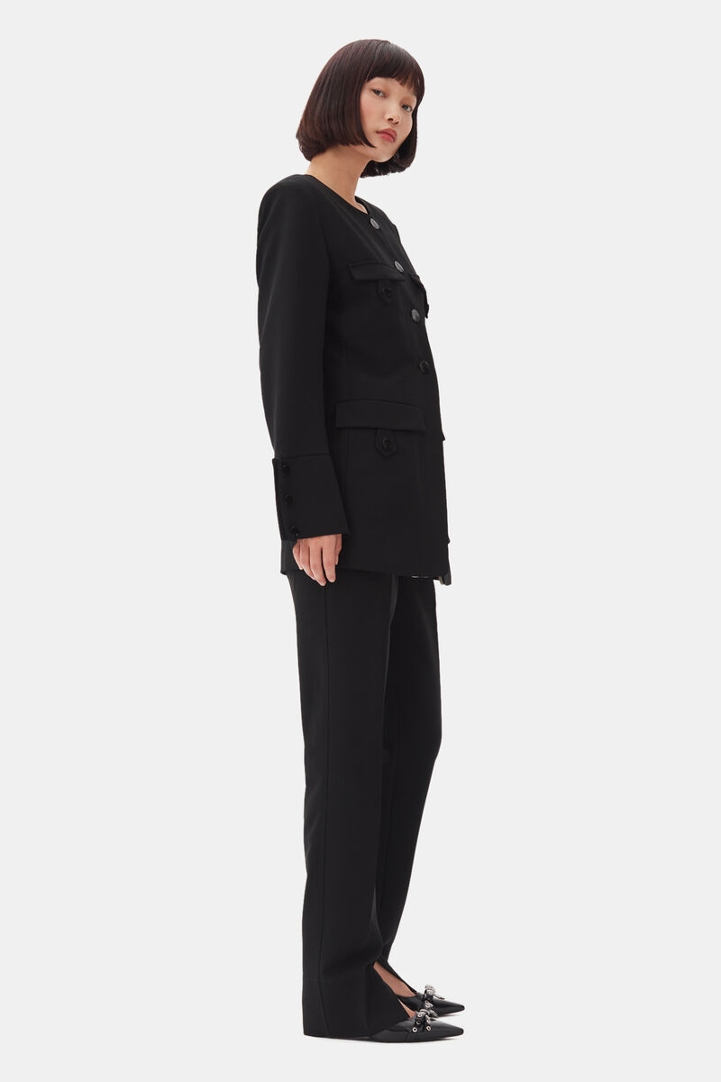 Black Suiting Fitted Blazer, Polyester, in colour Black - 3 - GANNI