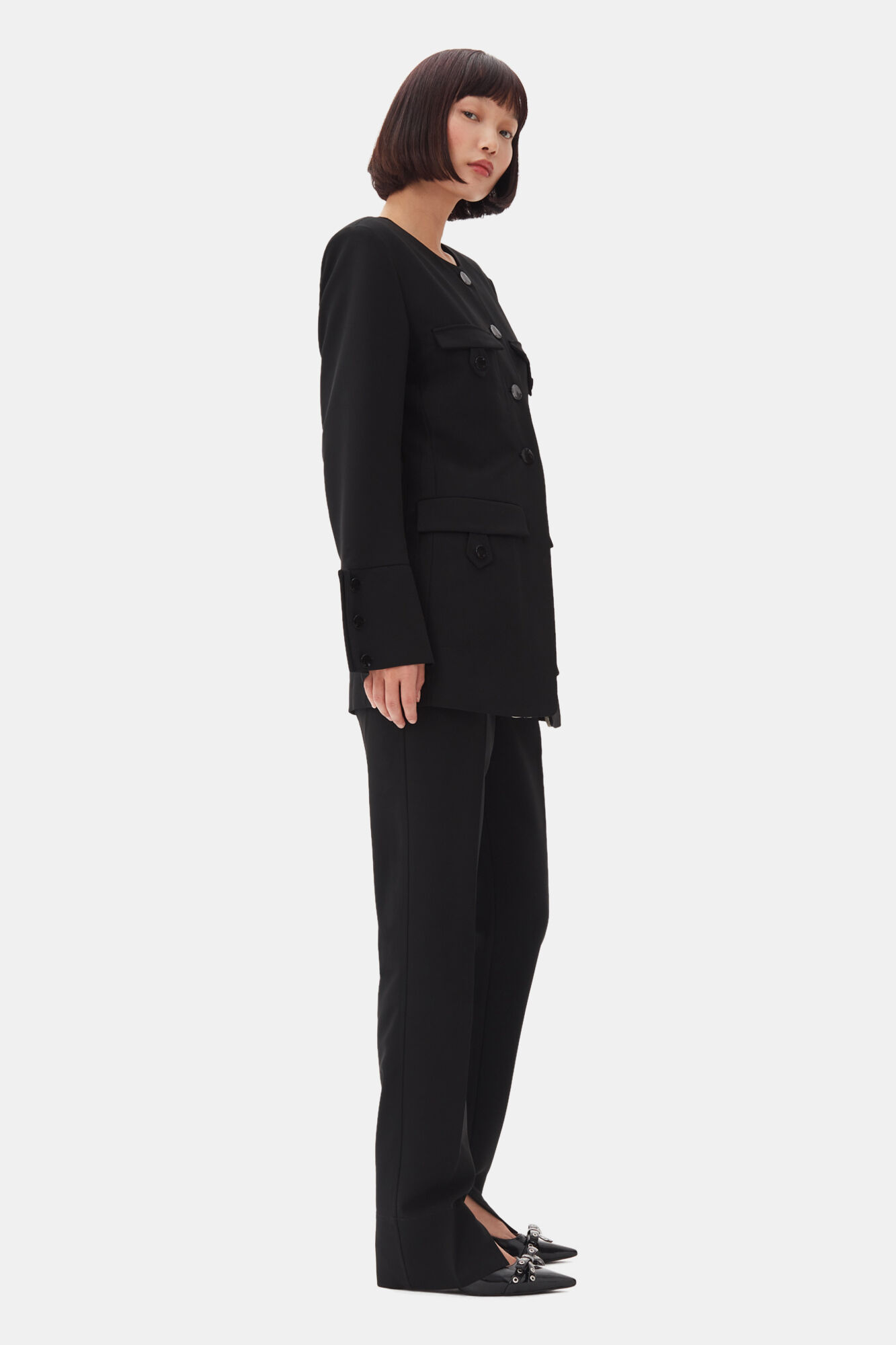 Black Suiting Fitted Blazer, Polyester, in colour Black - 3 - GANNI