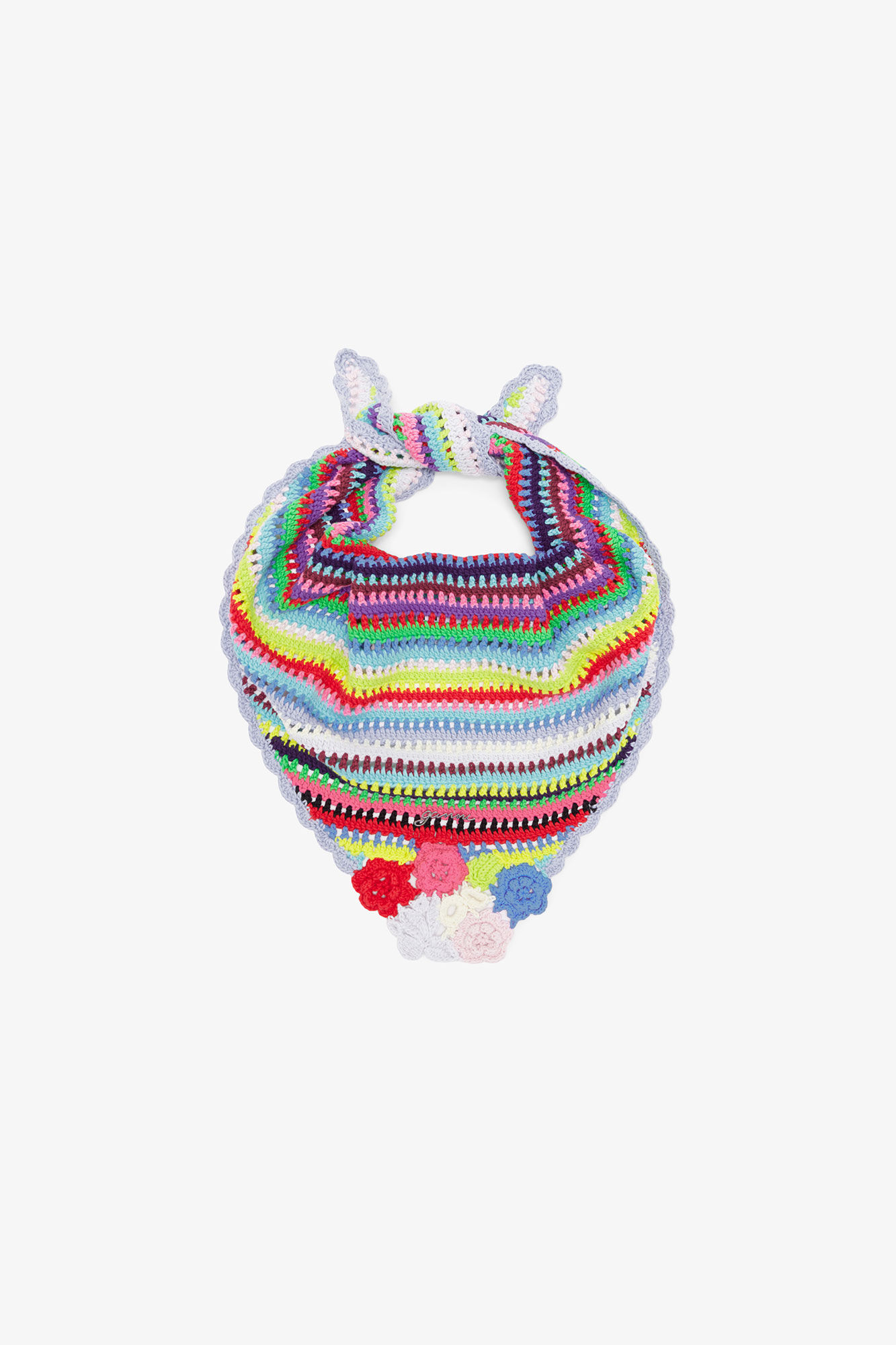 Scarf in Striped Crochet, Organic Cotton, in colour Multicolour - 1 - GANNI