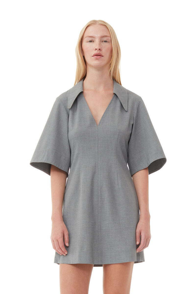 Grey Drapey Melange Mini Dress, Elastane, in colour Paloma Melange - 2 - GANNI