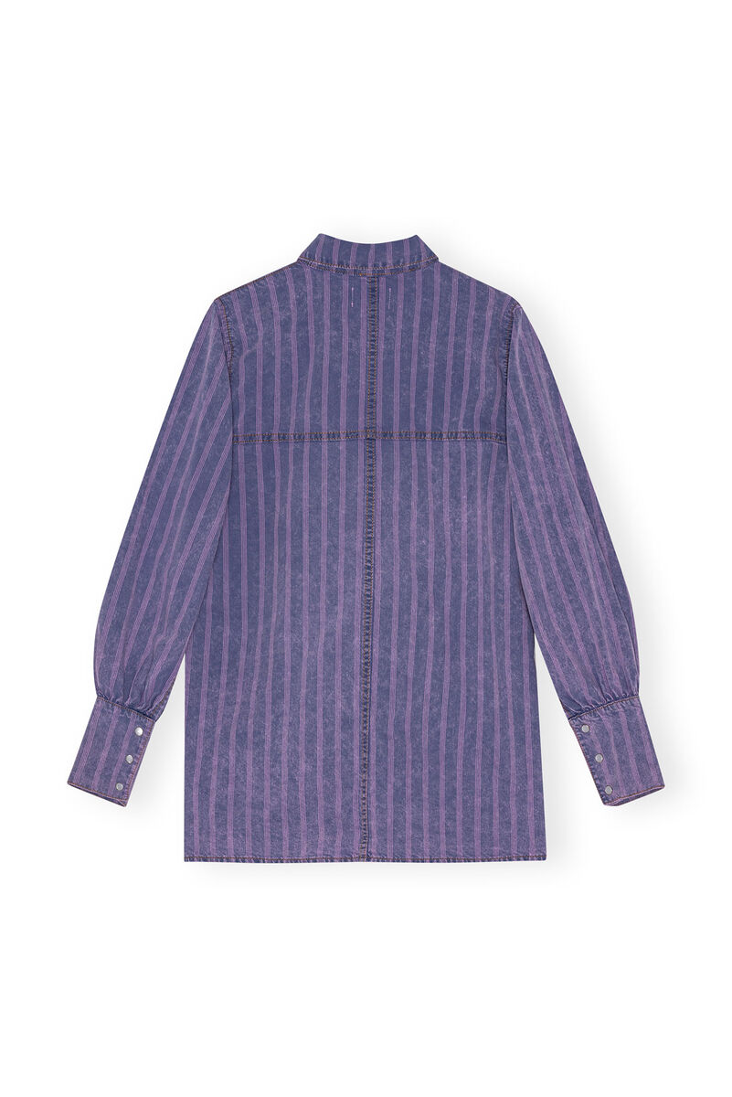 Purple Striped Denim Shirt, Cotton, in colour Mid Blue Stone - 2 - GANNI