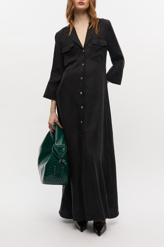 Black Fluid Cupro Maxi Dress, Black