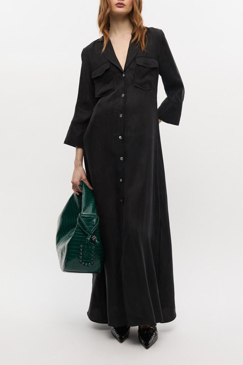 Black Fluid Cupro Maxi Dress, Cupro, in colour Black - 1 - GANNI
