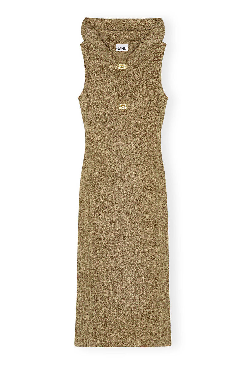 GANNI x Paloma Elsesser Melange Rib Sleeveless Kleid, Elastane, in colour Brandy Brown - 1 - GANNI