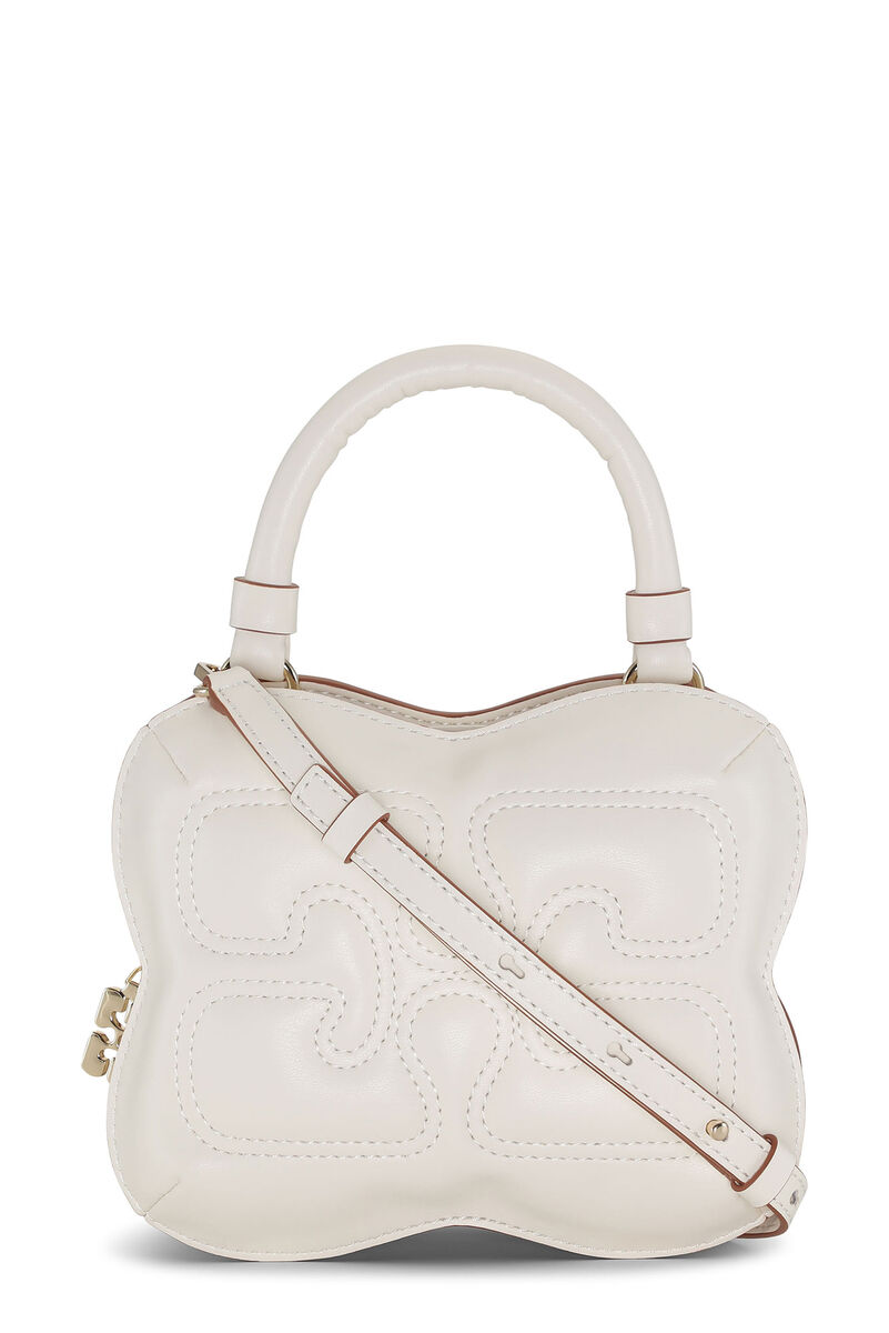Small White Butterfly Crossbody Bag, Polyester, in colour Egret - 3 - GANNI