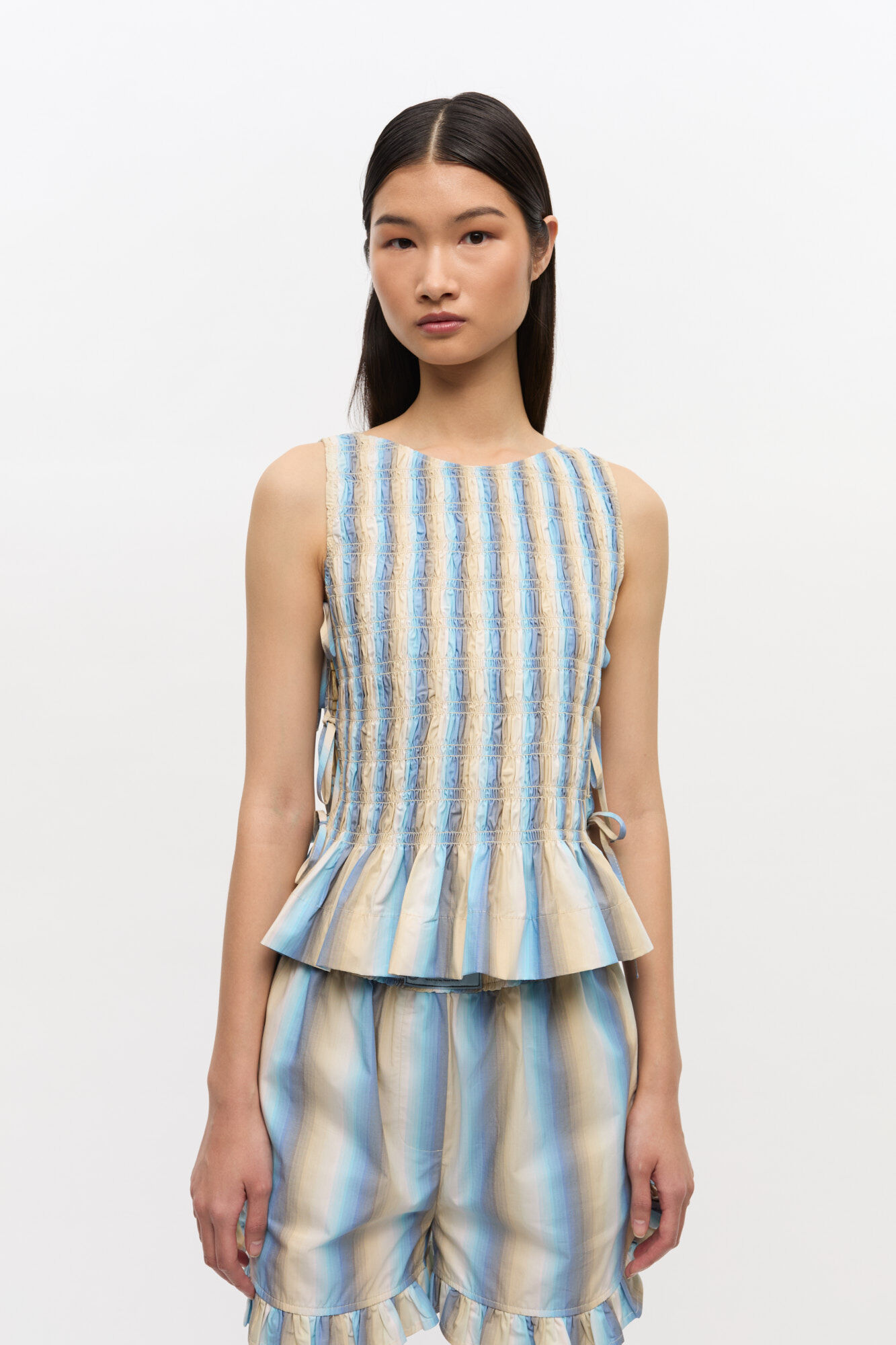 Ombre Striped Cotton Smock Tie Top, Cotton, in colour Multicolour - 1 - GANNI