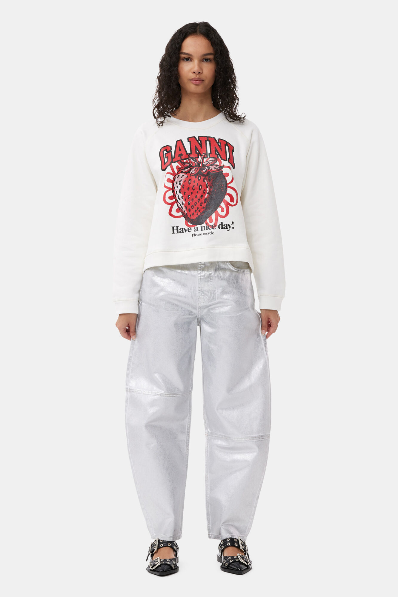 Isoli Raglan Strawberry Sweatshirt, Cotton, in colour Vanilla Ice - 2 - GANNI