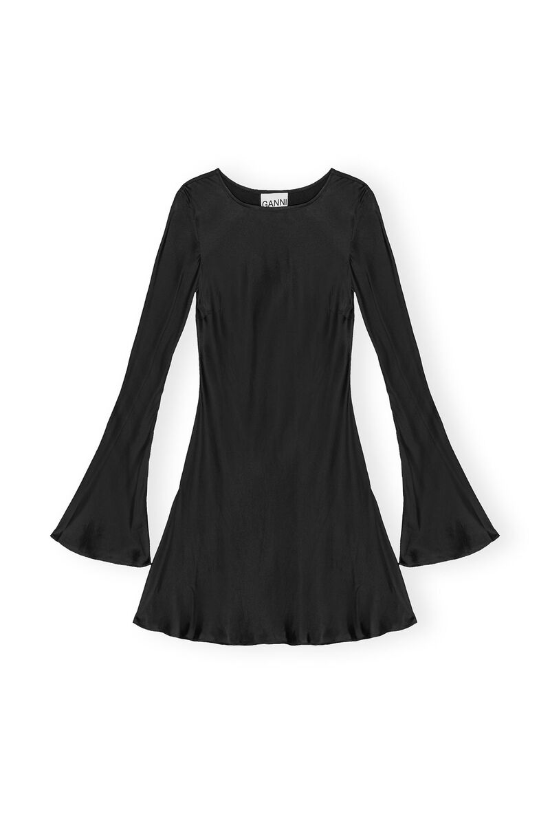 Black Solid Satin Mini Dress, in colour Black - 1 - GANNI