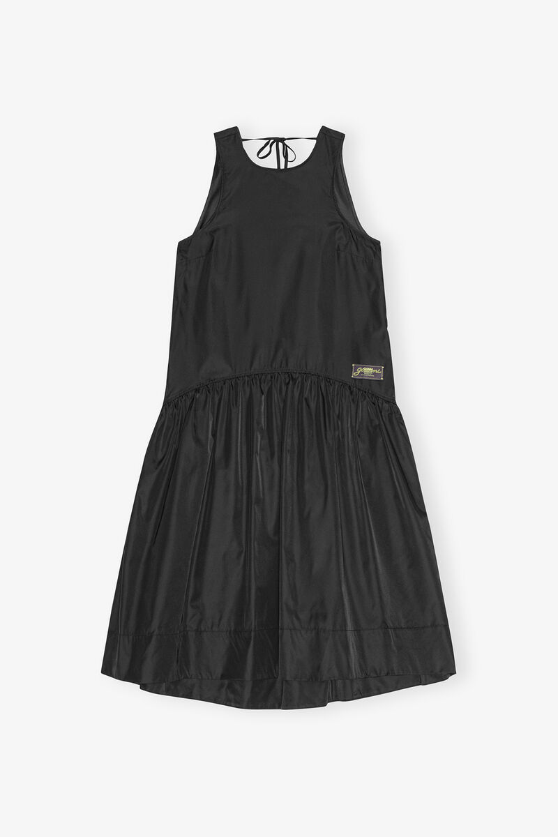 Robe midi en nylon Duchesse noir, Recycled Polyamide, in colour Black - 1 - GANNI