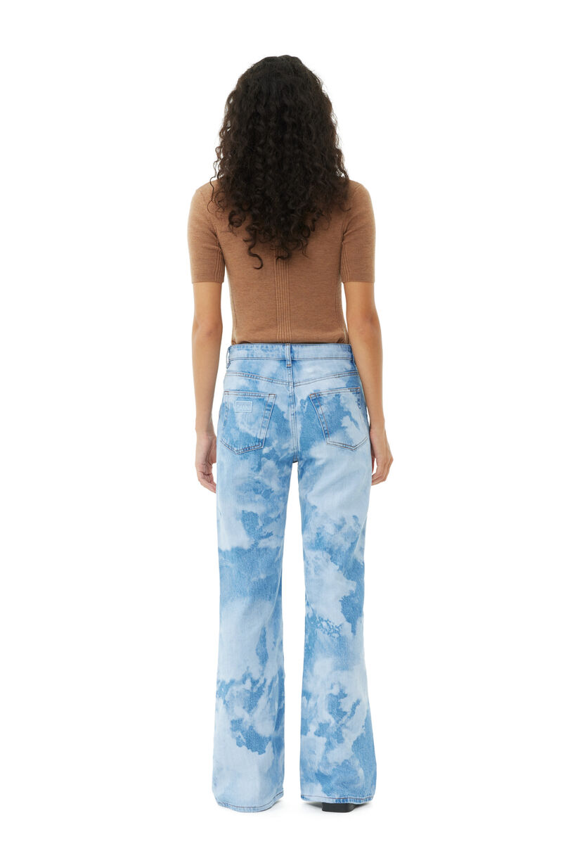 Blue Bleach Denim Flared Jeans, Cotton, in colour Light Blue Stone - 4 - GANNI