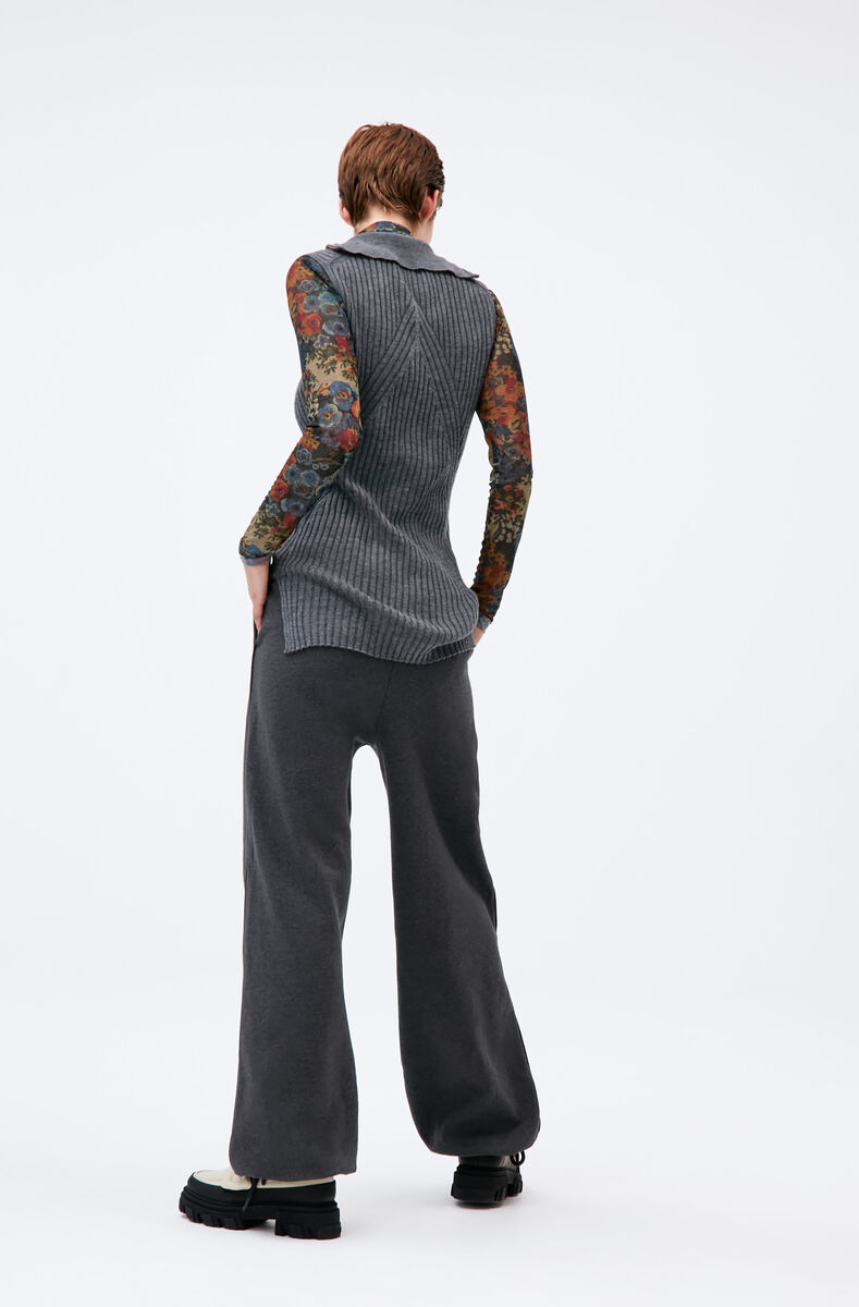 Ribbed Wool Zip Vest, Merino Wool, in colour Phantom - 3 - GANNI