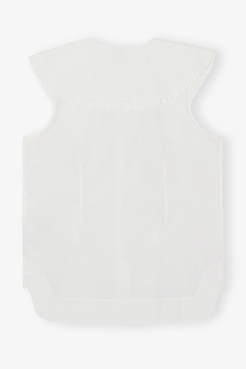 Cotton Poplin Sleeveless Frill Collar Shirt, Cotton, in colour Bright White - 2 - GANNI