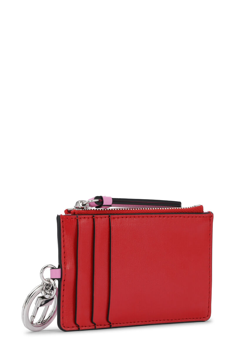Banner Coin Purse, Leather, in colour Barbados Cherry - 2 - GANNI