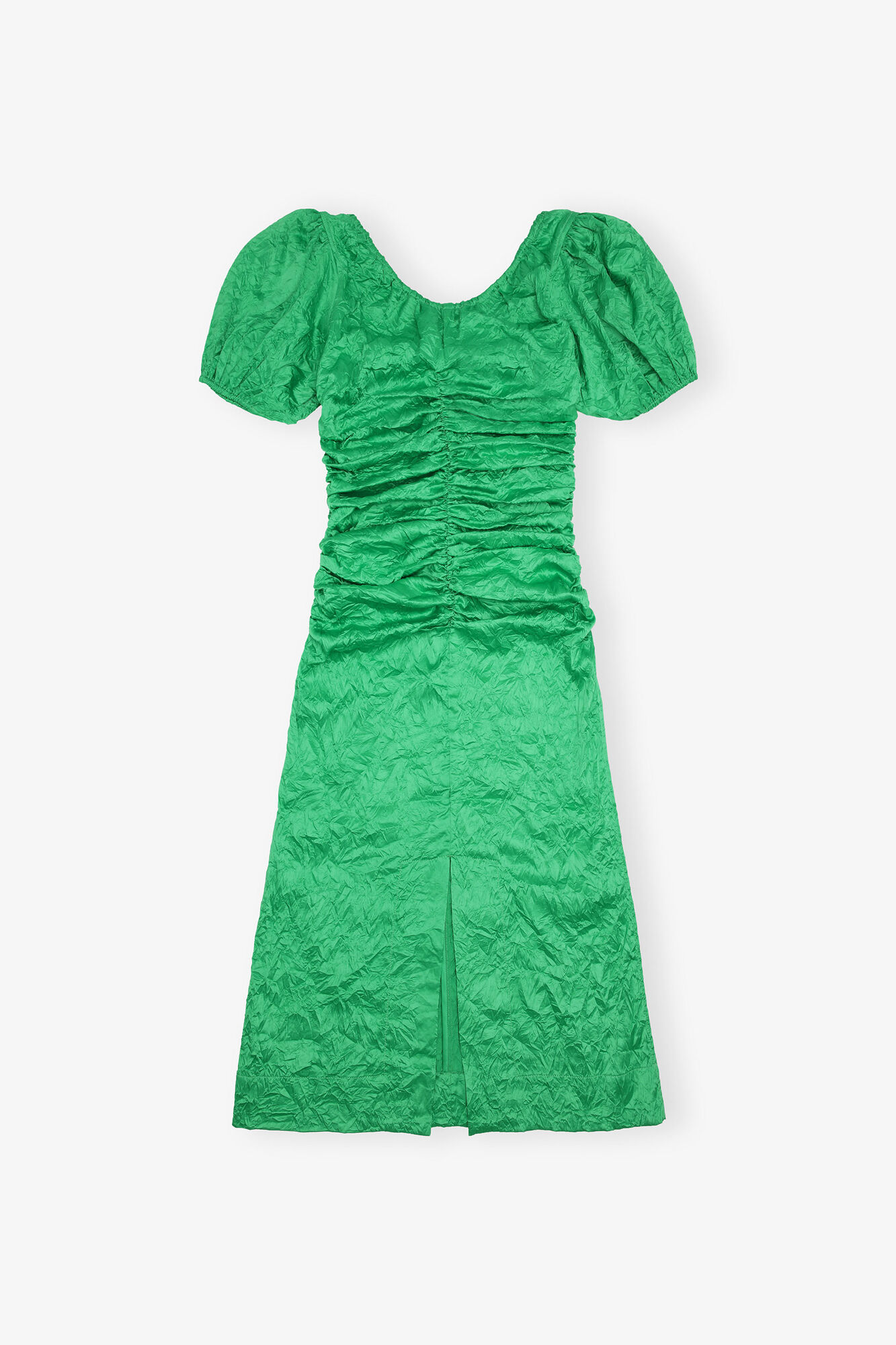 Green Crinkled Satin Midi Dress, Recycled Polyester, in colour Bright Green - 2 - GANNI