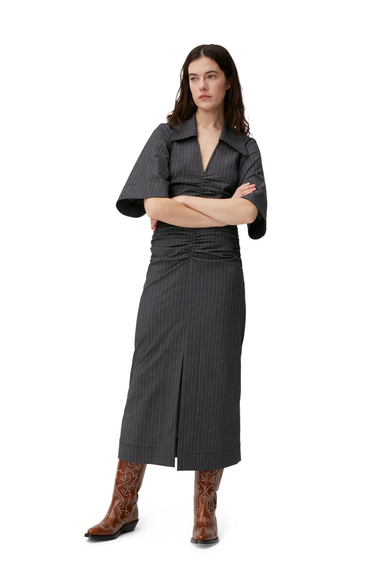 V-neck Maxi Dress, Elastane, in colour Sky Captain - 1 - GANNI