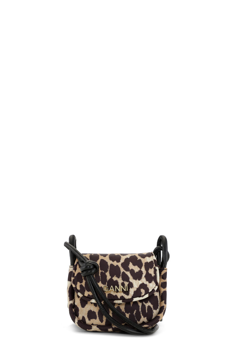 Leopard Knot Mini Flap Over Bag, Recycled Polyester, in colour Leopard - 1 - GANNI