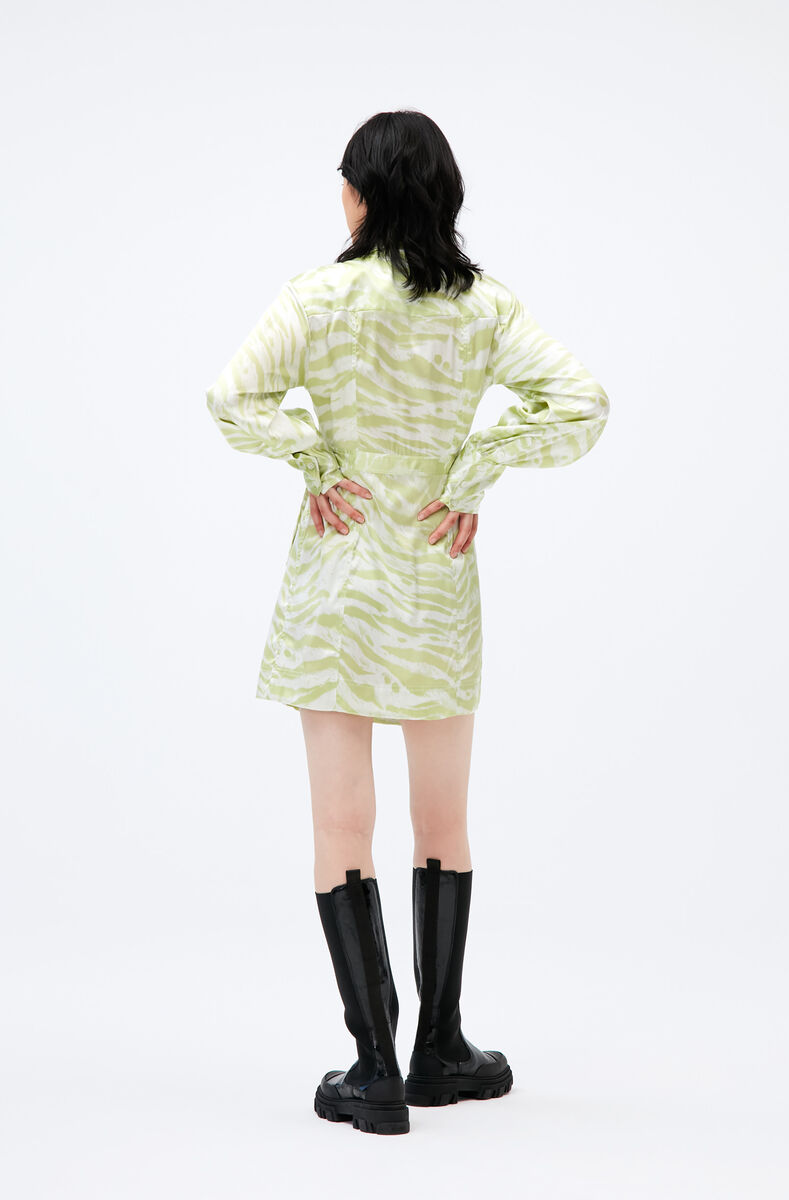Silk Stretch Satin Panel Shirt Wrap Dress, Elastane, in colour Margarita - 2 - GANNI