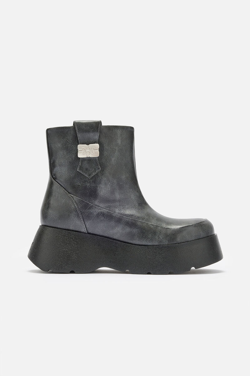 Kat bottines basses en gris foncé, Recycled Leather, in colour Ebony - 1 - GANNI