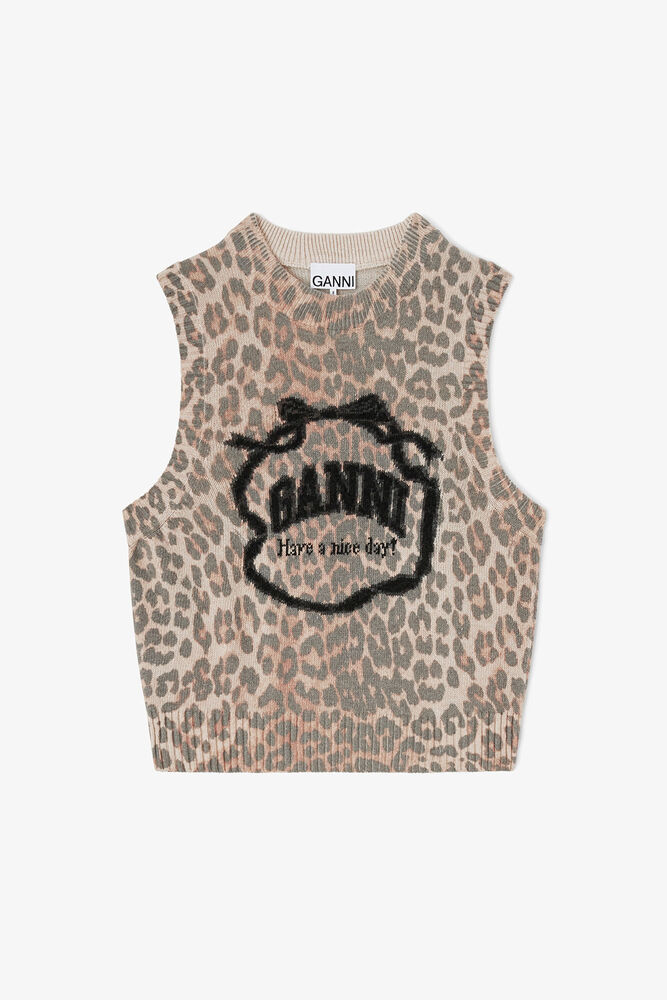 Graphic Wool Vest, Leopard