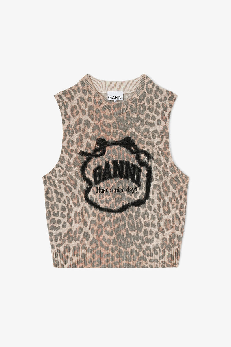 Graphic Wool Vest, in colour Leopard - 1 - GANNI