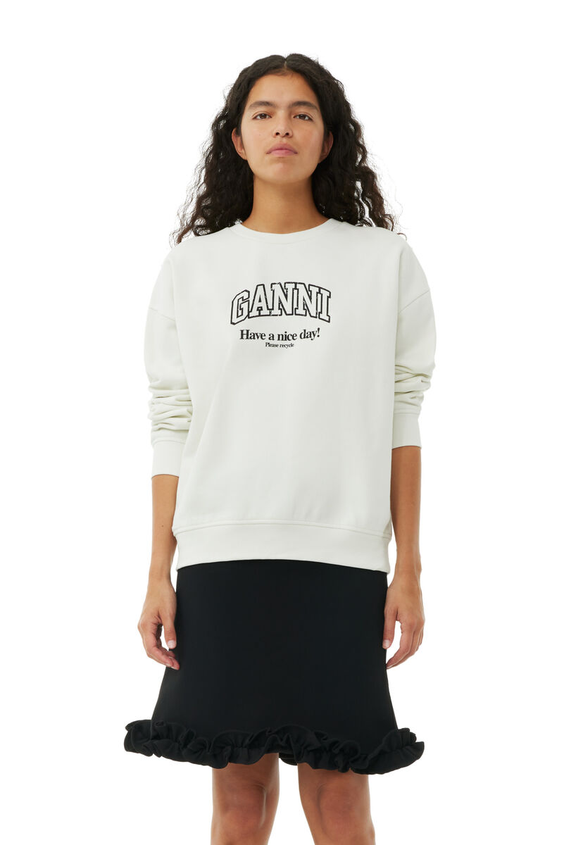 White Grey Isoli Oversized Sweatshirt, Cotton, in colour Egret - 1 - GANNI
