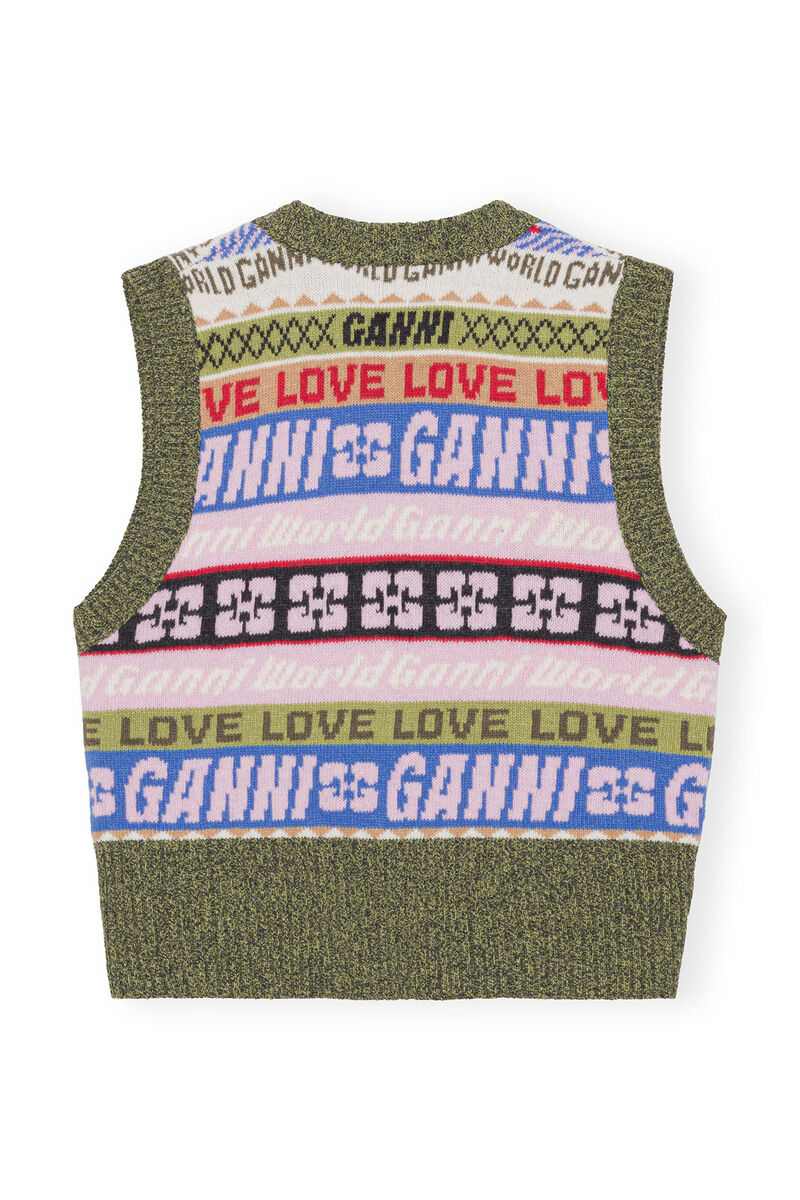 Graphic V-neck Vest, Recycled Polyamide, in colour Multicolour - 2 - GANNI