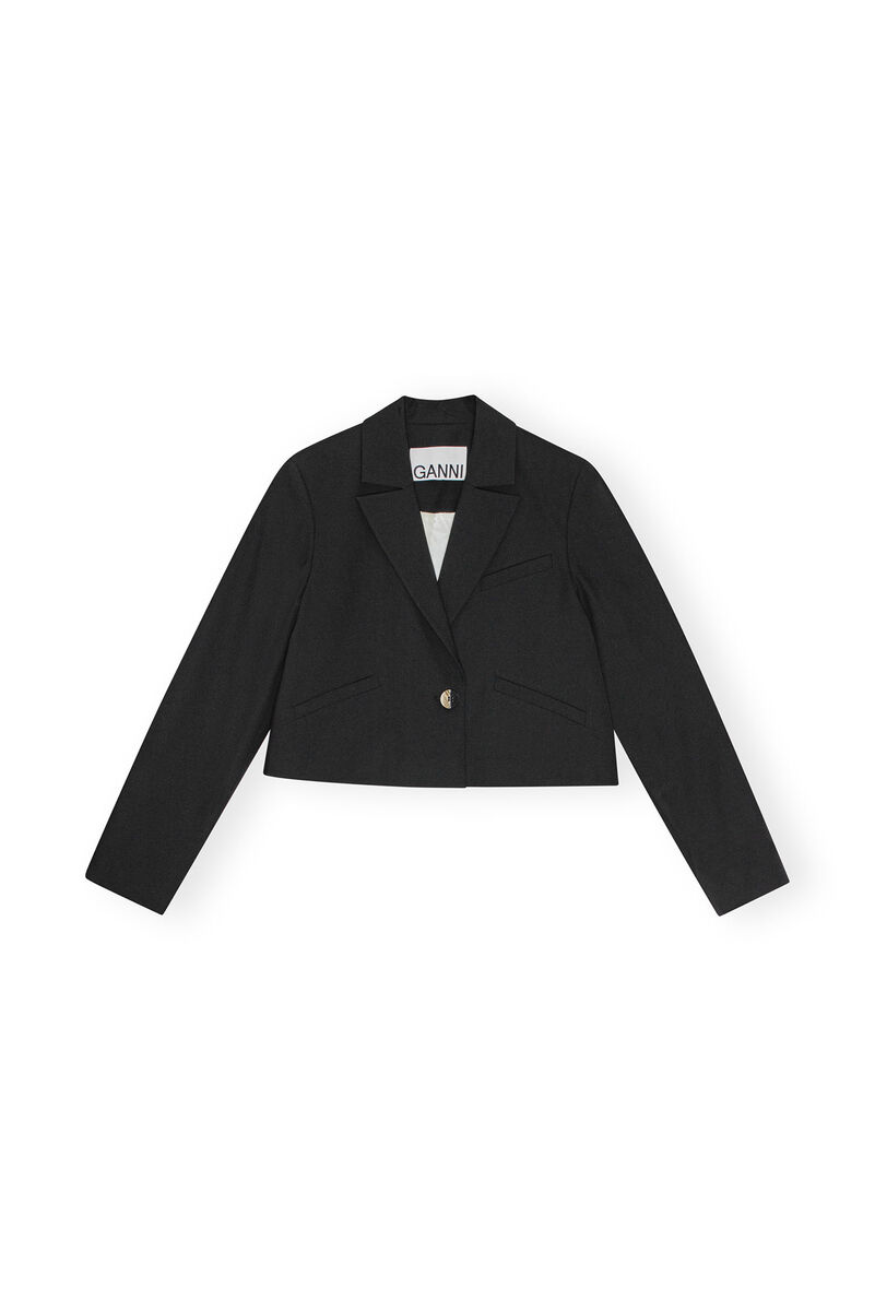 Black Drapey Melange Short Blazer, Elastane, in colour Black - 1 - GANNI