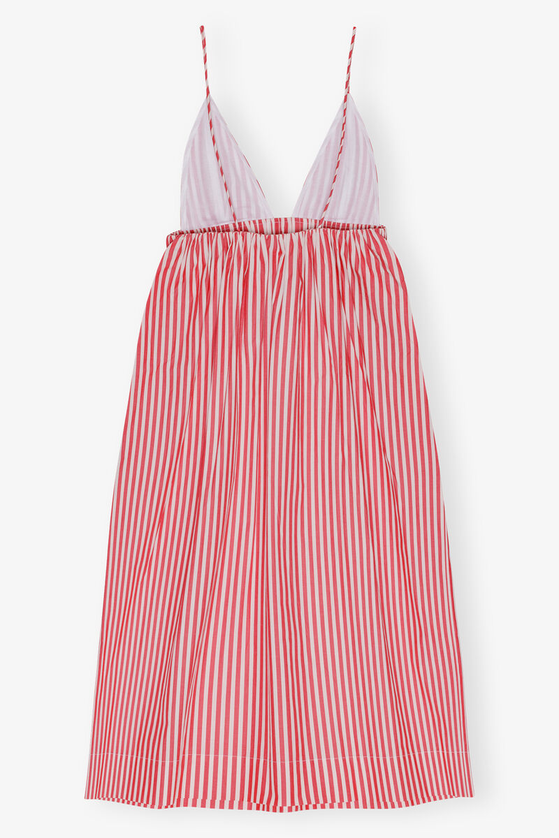 Red Stripe Cotton Strap Midi Dress, Cotton, in colour Barbados Cherry - 2 - GANNI