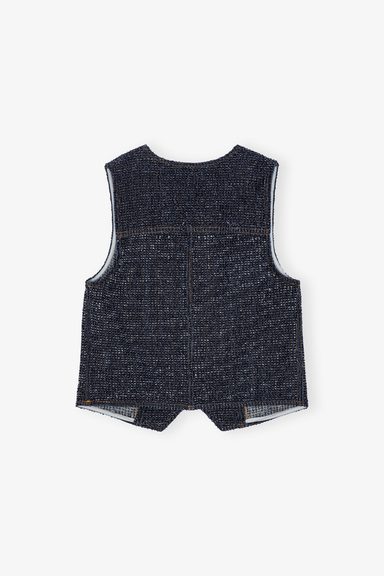 Dark Blue Textured Vest, Cotton, in colour Rinse - 2 - GANNI