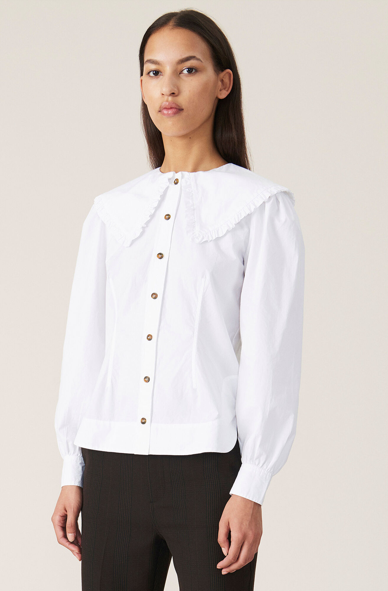 Cotton Poplin Shirt, Cotton, in colour Bright White - 1 - GANNI