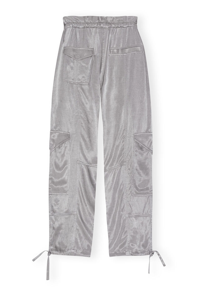 Grey Washed Satin Trousers, Cupro, in colour Frost Gray - 2 - GANNI