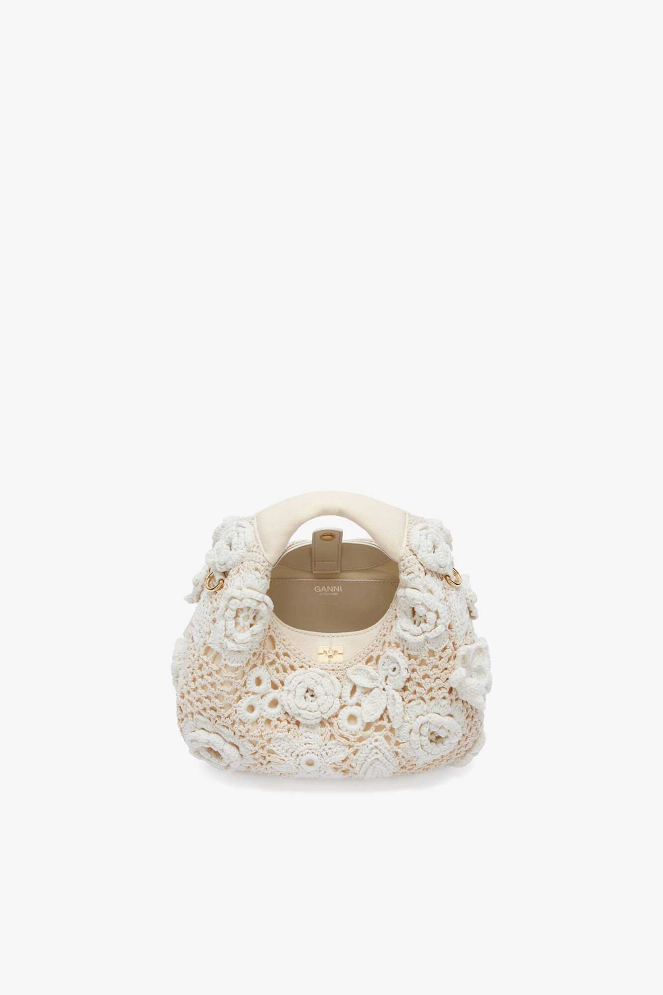 Egret Mini Hobo Bag in White Crochet | GANNI (Global) ID