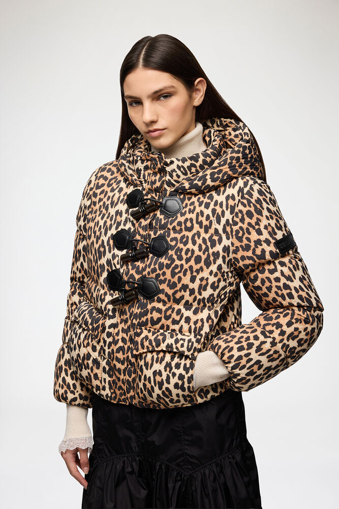 Mini Puffer in Leopard Nylon, Almond Milk