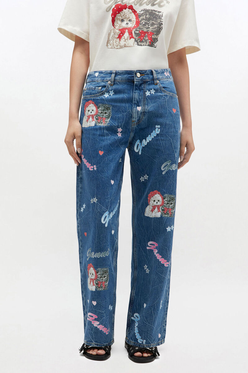 Starry Animal Izey Jeans, Cotton, in colour Mid Blue Stone - 2 - GANNI