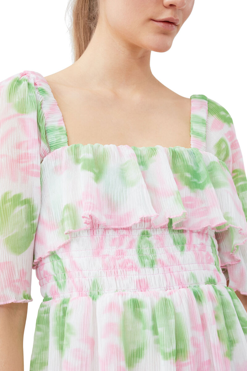 Gesmoktes Midikleid aus plissiertem Georgette, Recycled Polyester, in colour Pink Tulle - 8 - GANNI