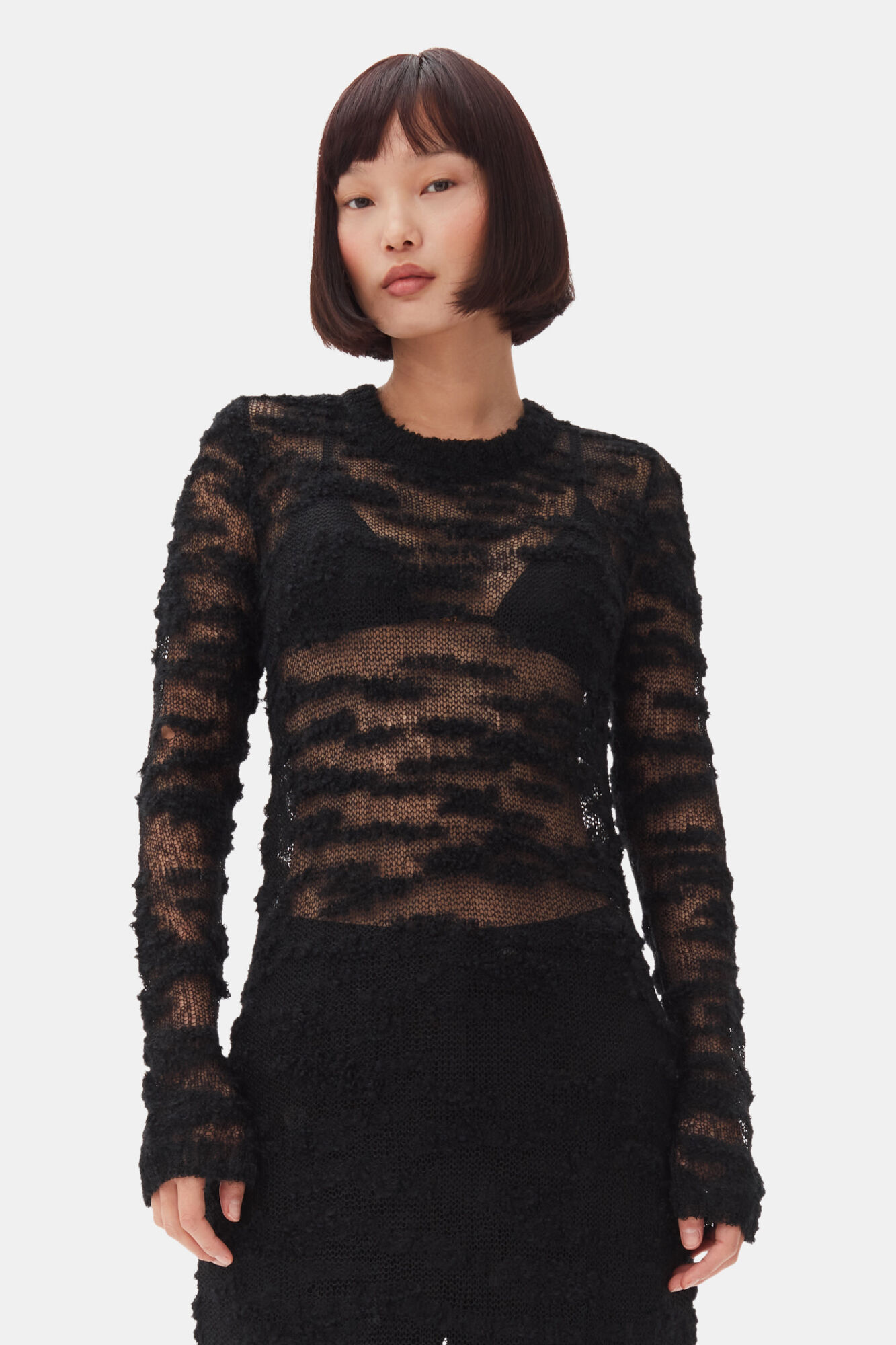 Black Boucle Maxi Dress, Alpaca, in colour Black - 2 - GANNI