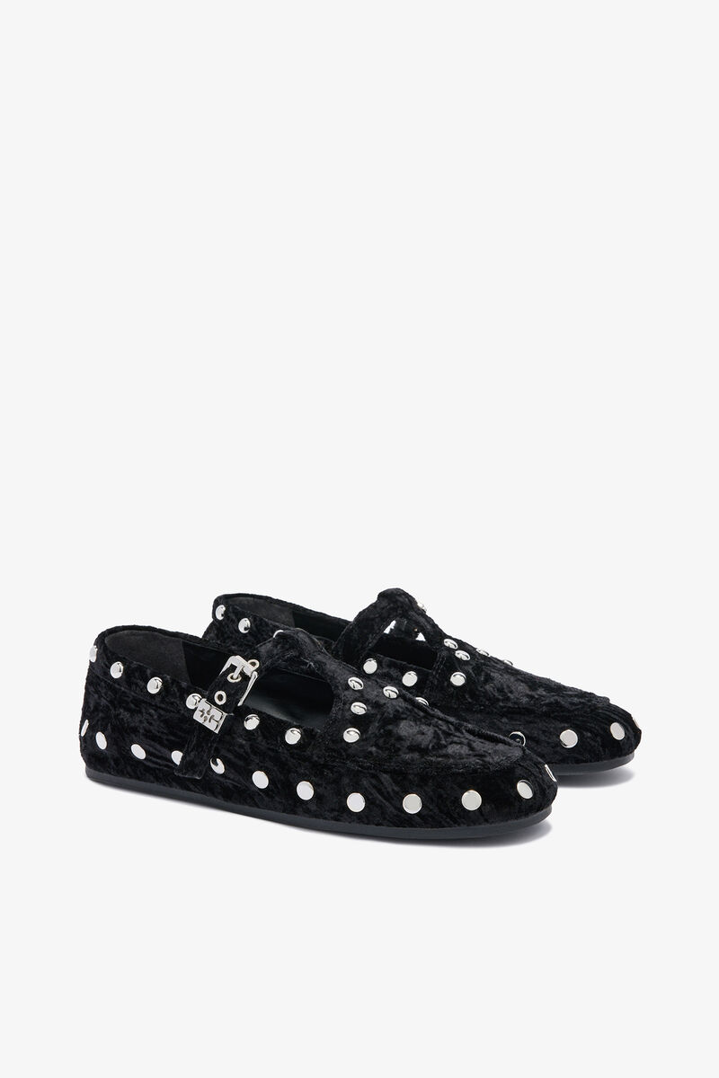 Mary Jenny Mokassins aus schwarzem Samt, Polyester, in colour Black - 2 - GANNI